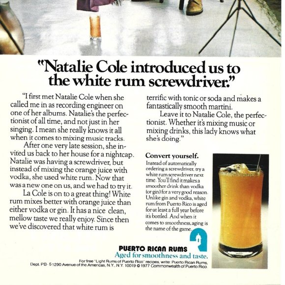 Natalie Cole Puerto Rican Rum 1980s Vintage Print Ad 9 inch Tall - Picture 3 of 4